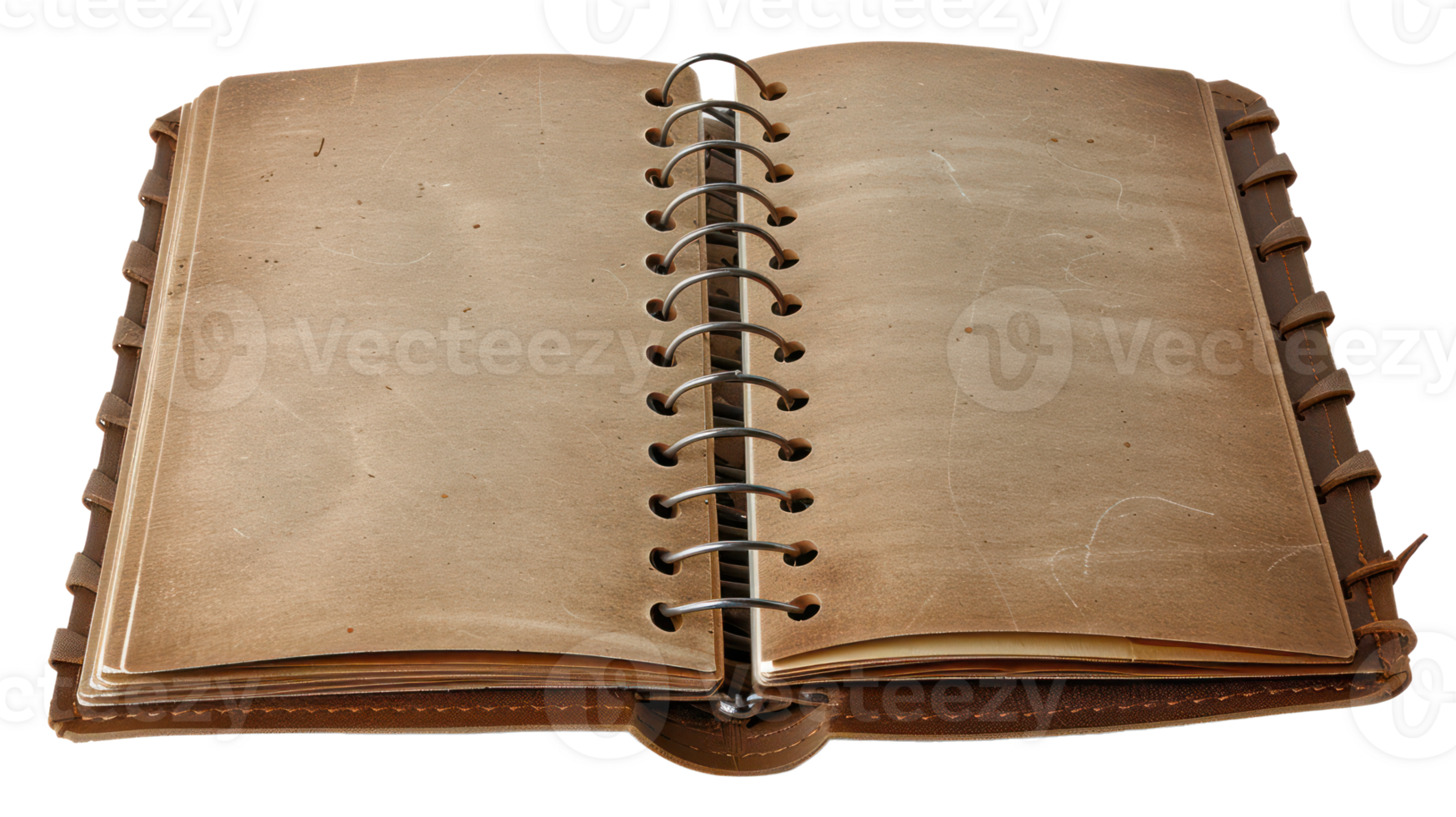 AI generated Spiral-bound notebook with blank pages and leather cover on transparent background - stock png. png