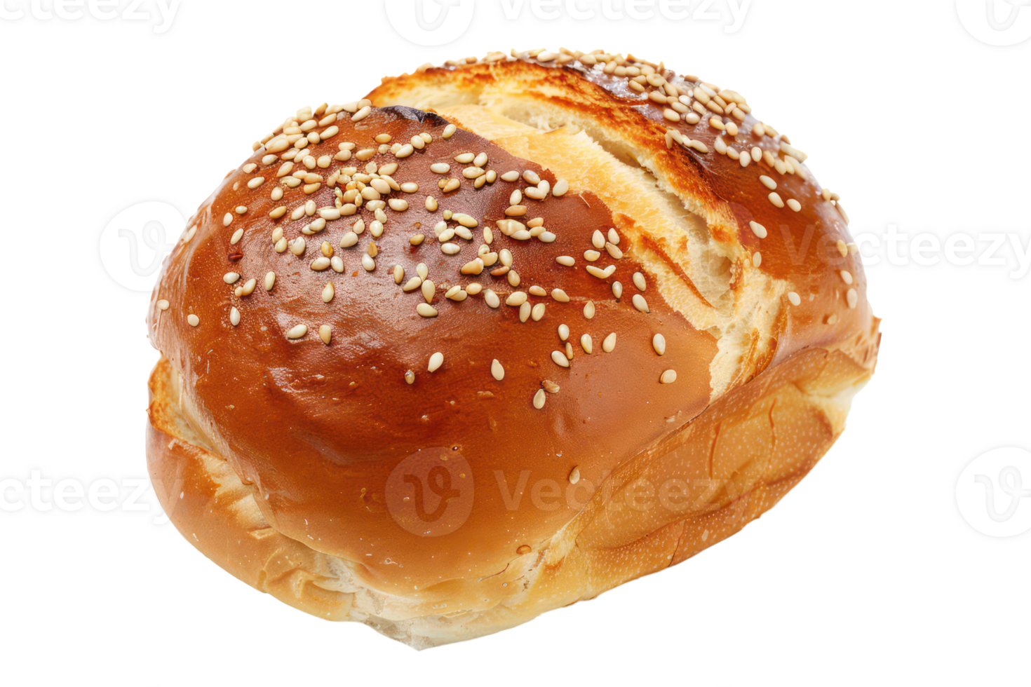 AI generated Freshly baked bread roll with sesame seeds on transparent background - stock png. png