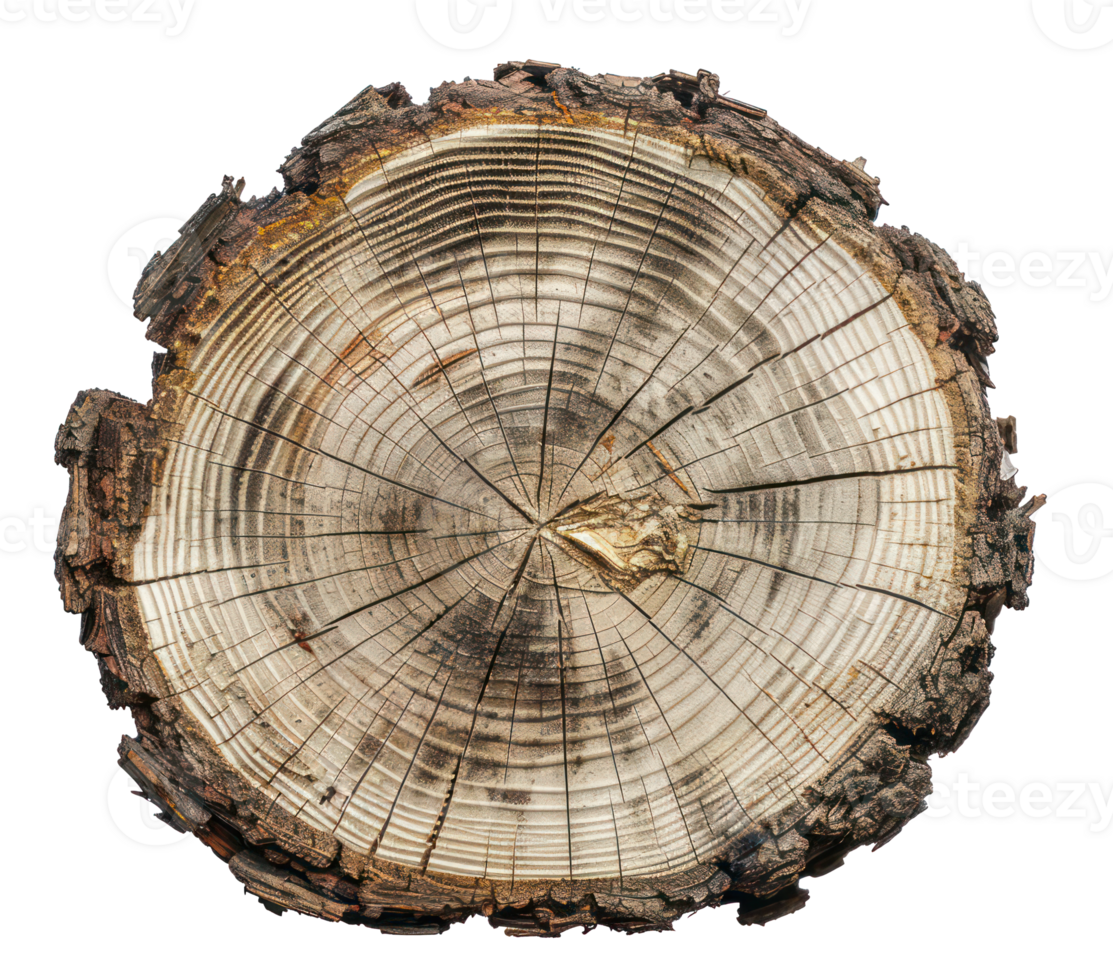 AI generated Detailed tree ring pattern of a wood slice on transparent background - stock png. png