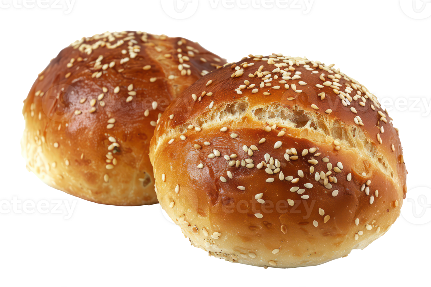 AI generated Freshly baked bread roll with sesame seeds on transparent background - stock png. png