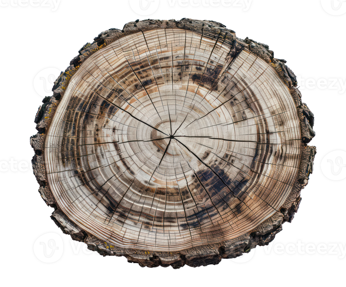 ai generato dettagliato albero squillare modello di un' legna fetta su trasparente sfondo - azione png. png