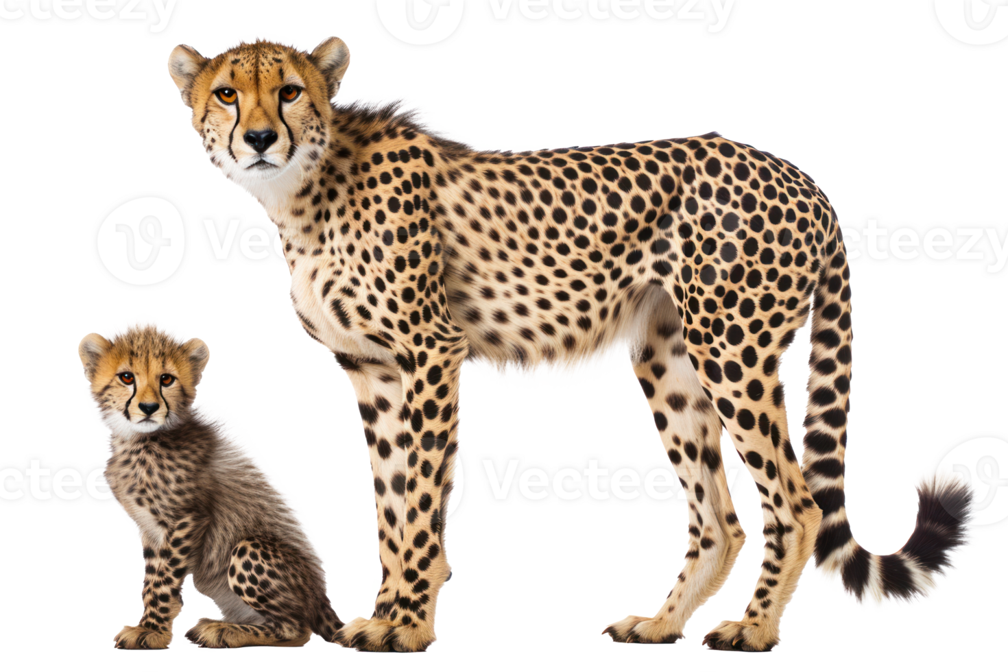 AI generated Large and small cheetah on a transparent background png