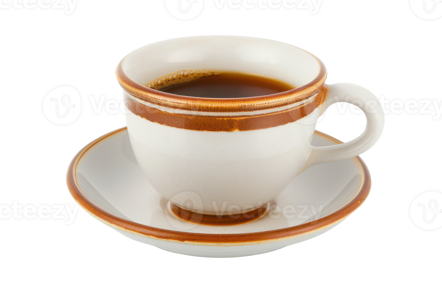 AI generated Hot latte coffee in a brown ceramic cup on transparent background - stock png. png