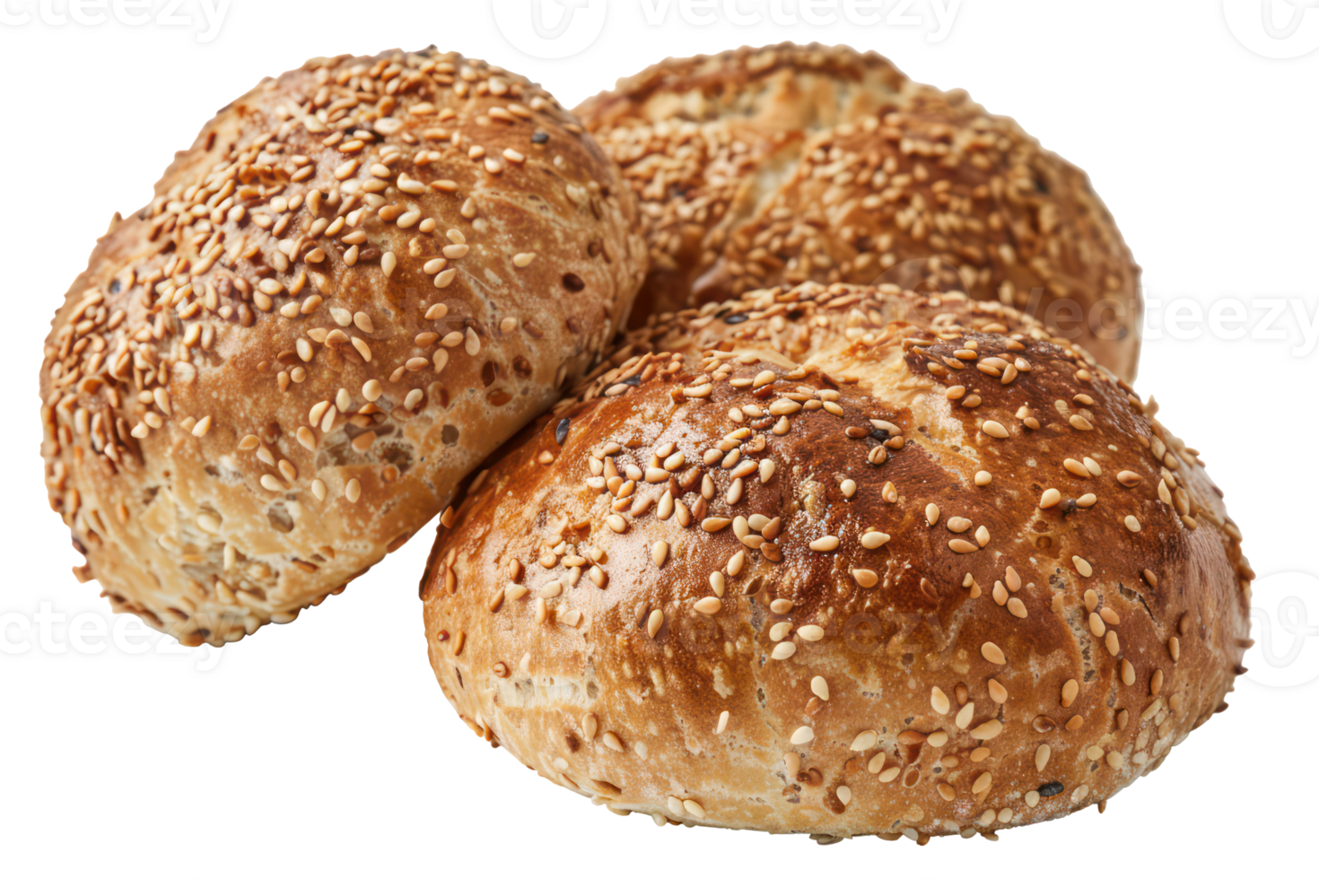 AI generated Golden brown sesame seed burger bun on transparent background - stock png. png