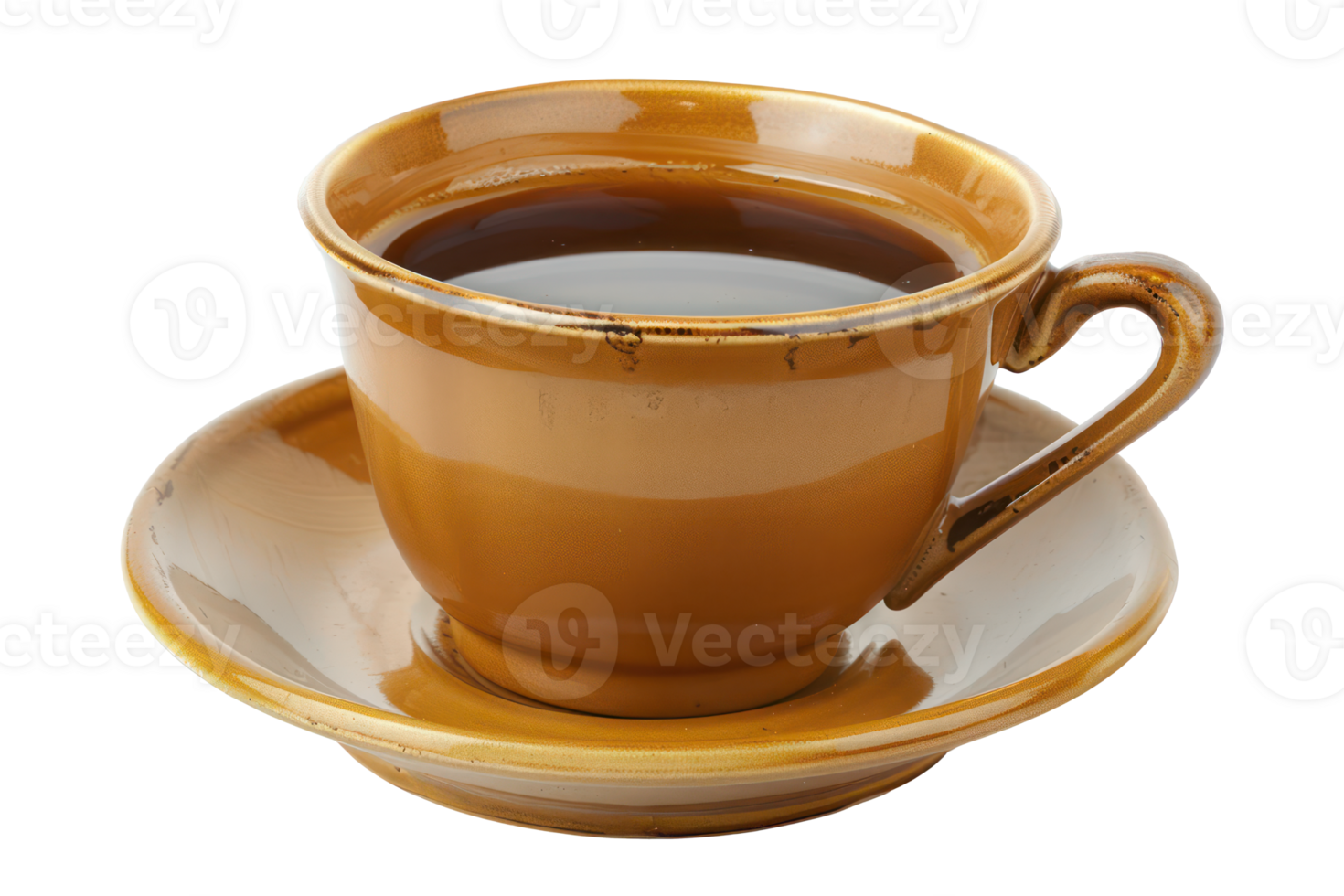 ai generato caldo caffè espresso caffè nel un' Marrone ceramica tazza su trasparente sfondo - azione png. png