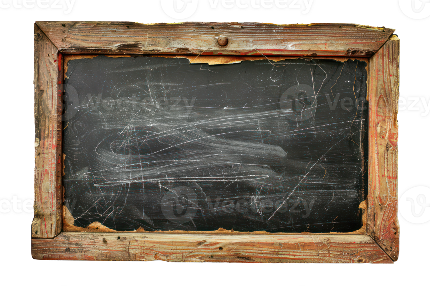 AI generated Rustic vintage chalkboard with weathered wooden frame on transparent background - stock png. png