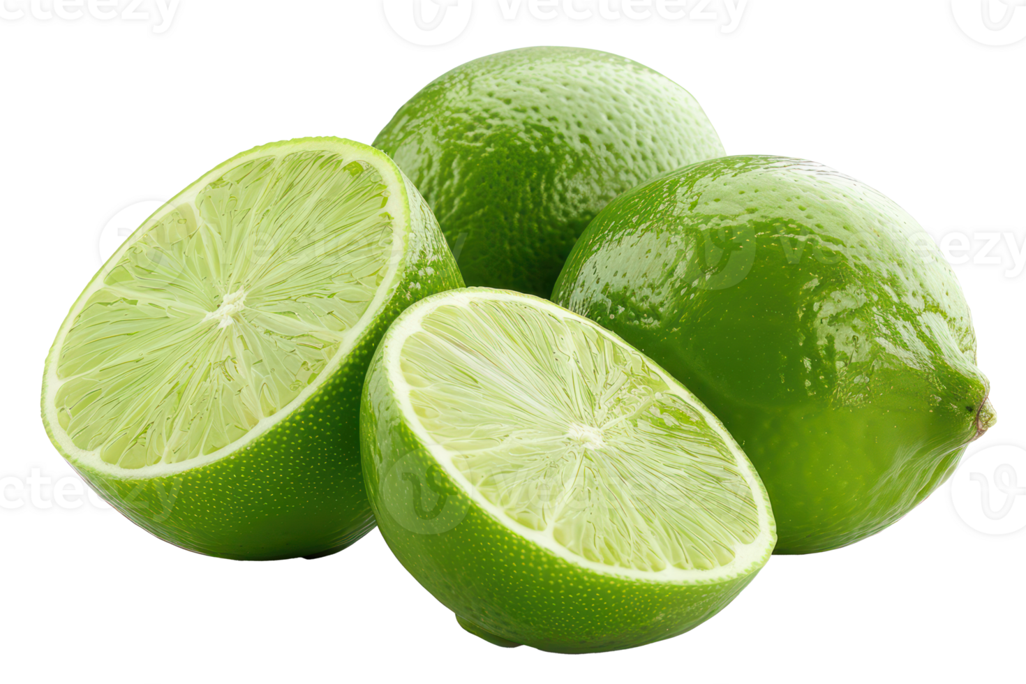 AI generated Fresh green lime and slice for culinary use on transparent background - stock png. png