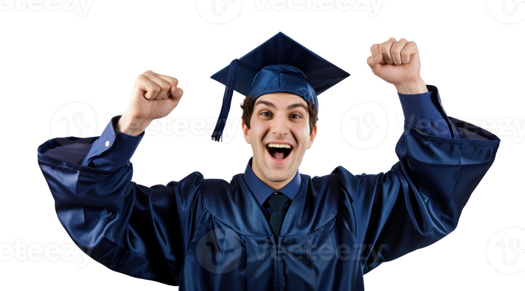 AI generated Graduate smiling with raised fists on transparent background png
