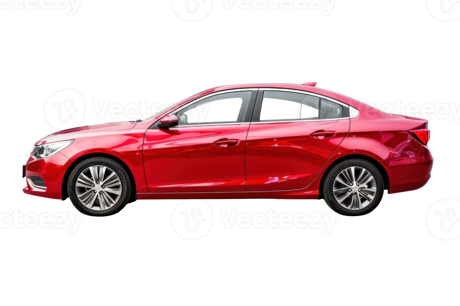 AI generated Red sedan car, side view on a transparent background png