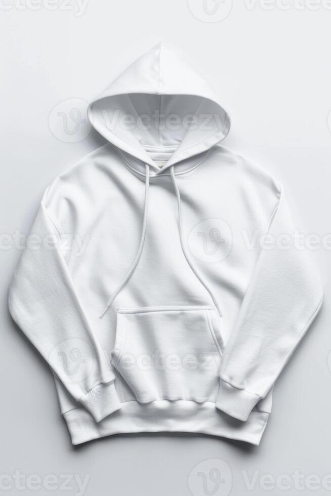 AI generated White Hooded Sweatshirt Displayed  Against Gray Background photo