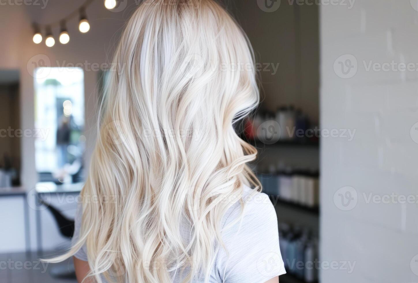 AI generated Portrait of a Young Woman With Blonde Balayage Hairstyle Indoors photo