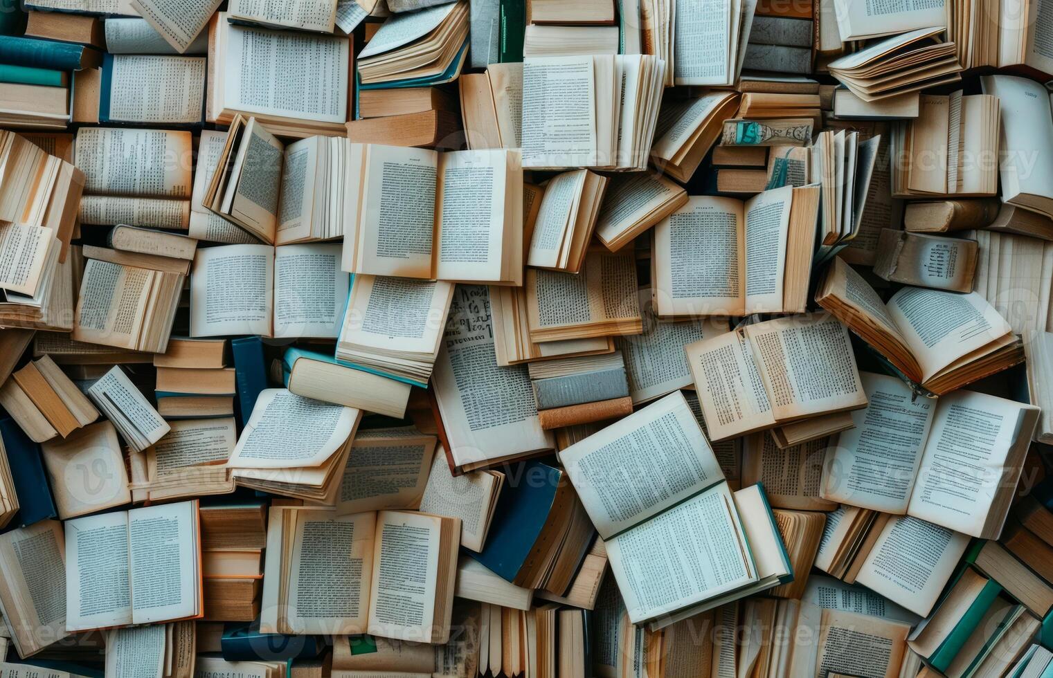 AI generated Pile of Various Books in Disarray Captured From Above photo