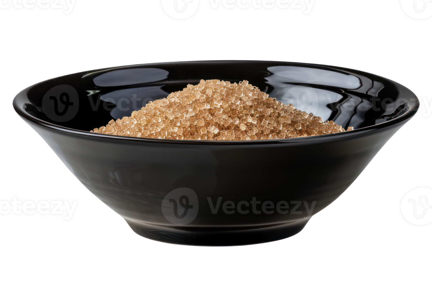 AI generated Organic brown sugar in black bowl on transparent background - stock png. png