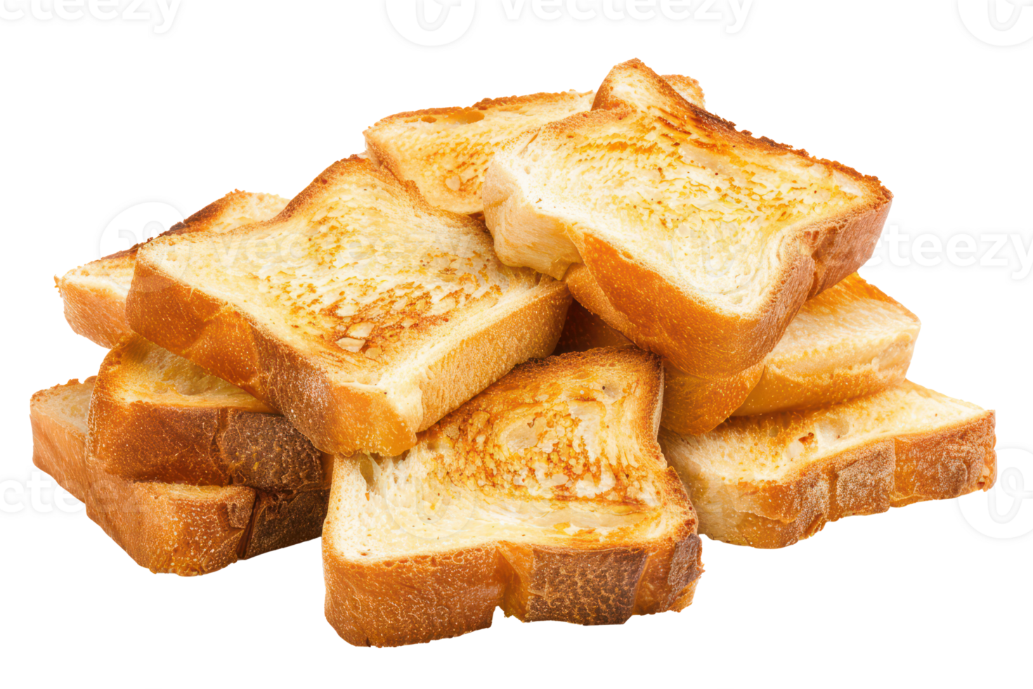 ai generato croccante d'oro crostini impilati su trasparente sfondo - azione png. png