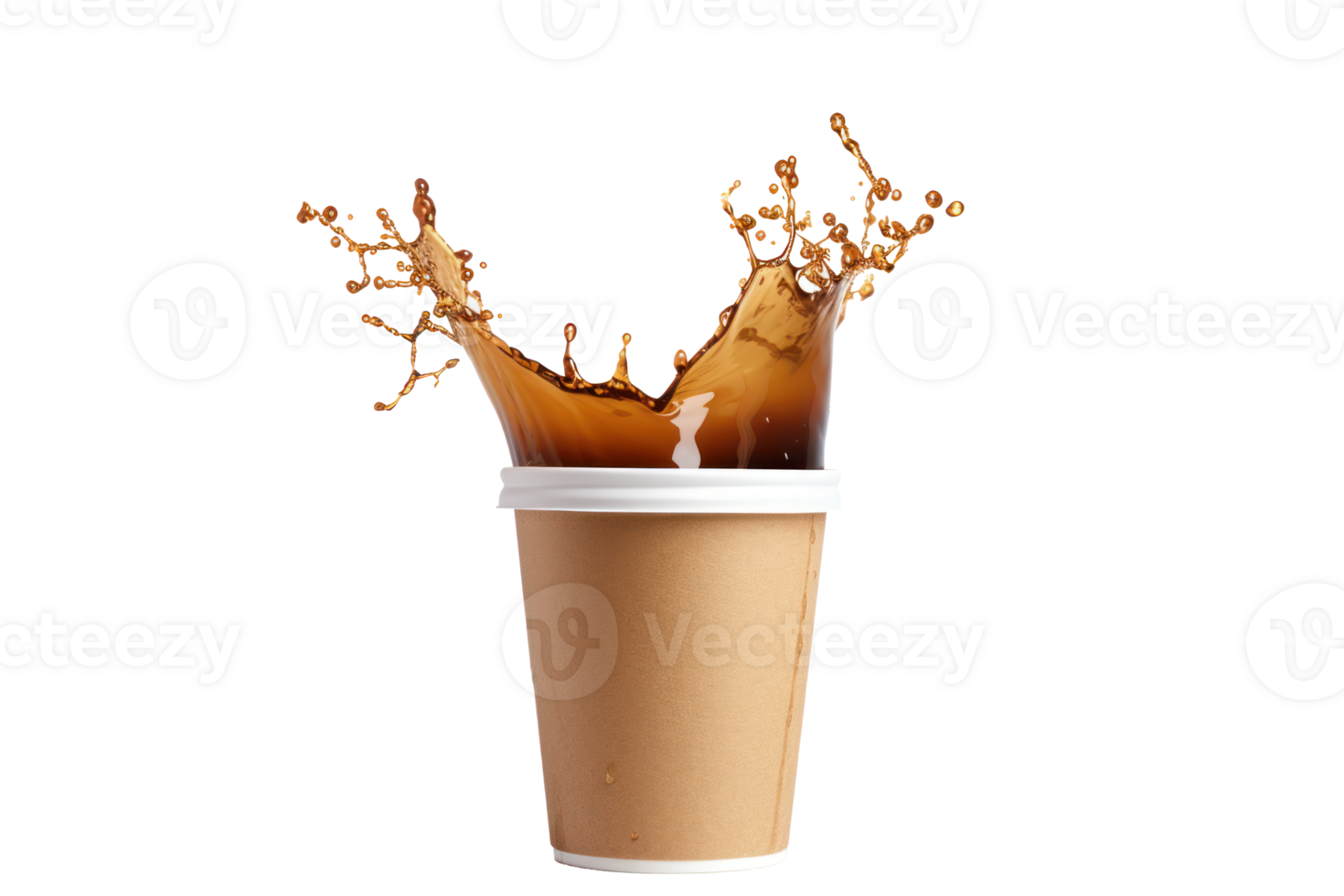 AI generated Paper cup with coffee splashes on transparent background png