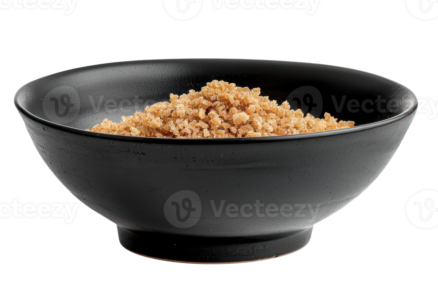 AI generated Organic brown sugar in black bowl on transparent background - stock png. png