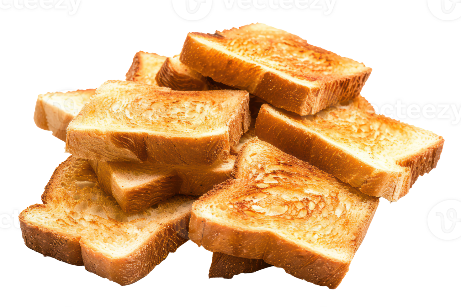 AI generated Crispy golden toast stacked on transparent background - stock png. png