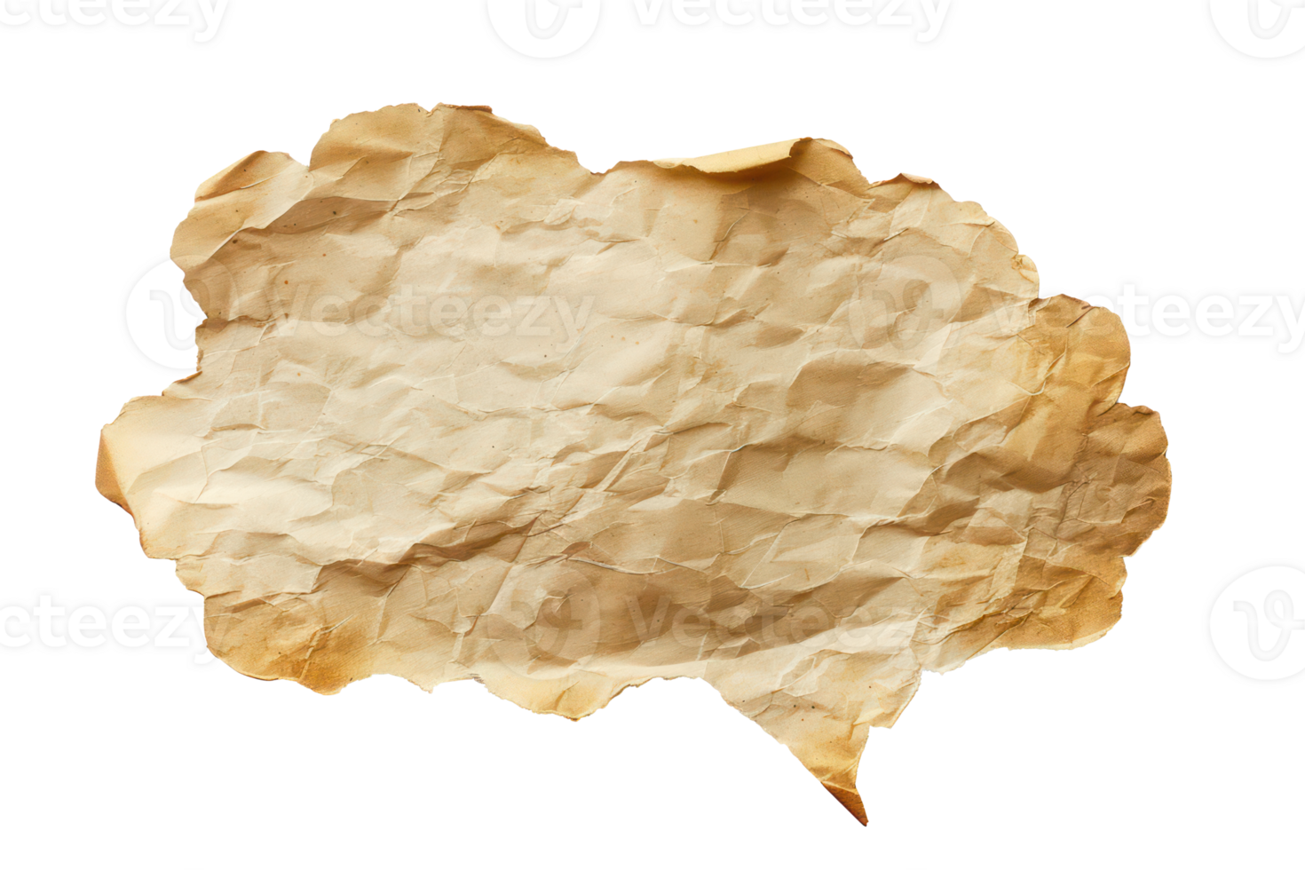 AI generated Aged parchment paper speech bubble with rugged edges and vintage texture on transparent background - stock png. png