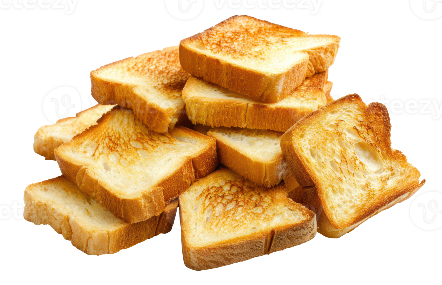 AI generated Crispy golden toast stacked on transparent background - stock png. png