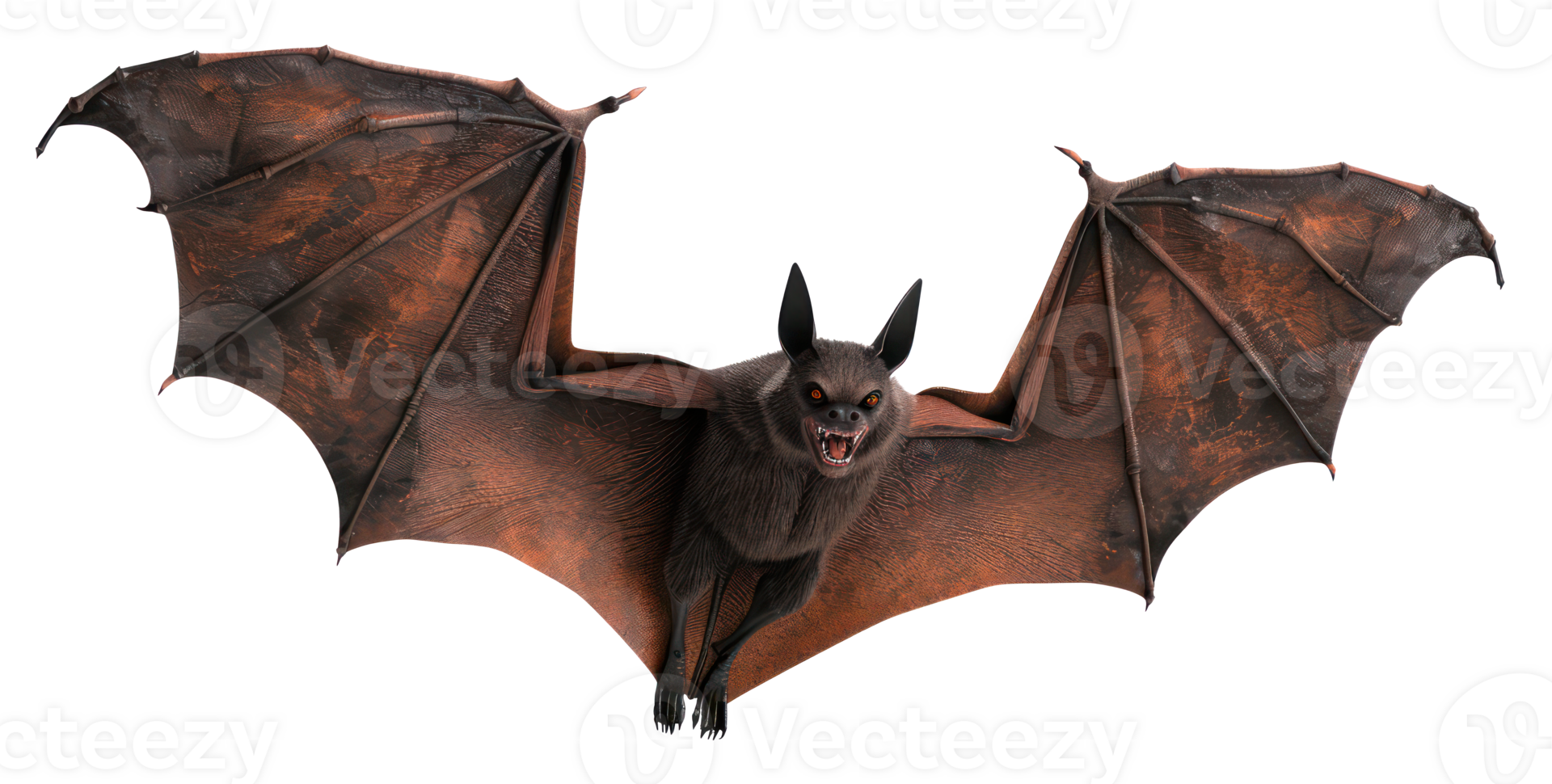 AI generated Brown bat with widespread wings flying on transparent background - stock png. png