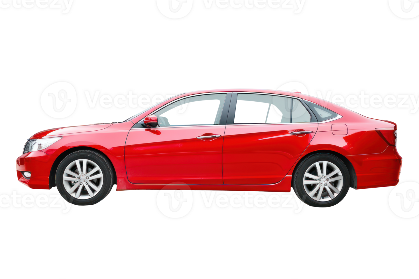AI generated Red sedan car, side view on a transparent background png