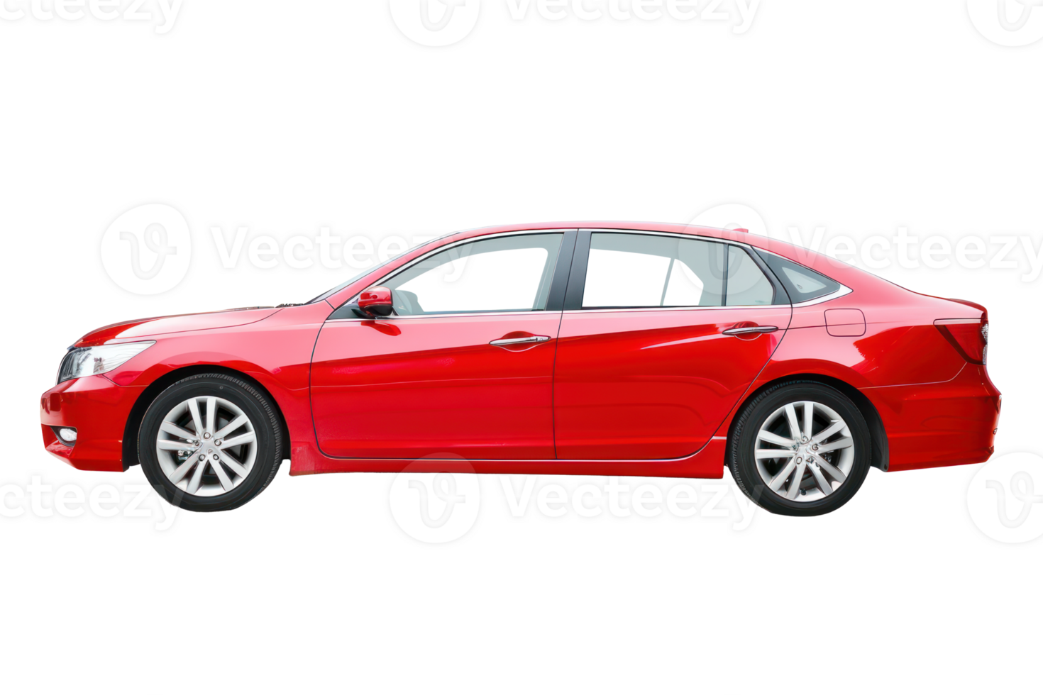 AI generated Red sedan car, side view on a transparent background png