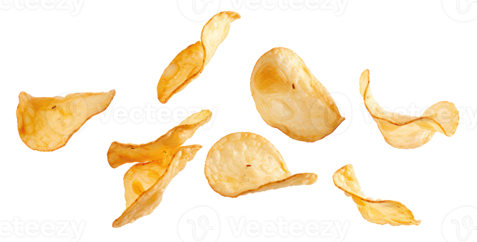 AI generated Crispy golden potato chips on transparent background - stock png. png