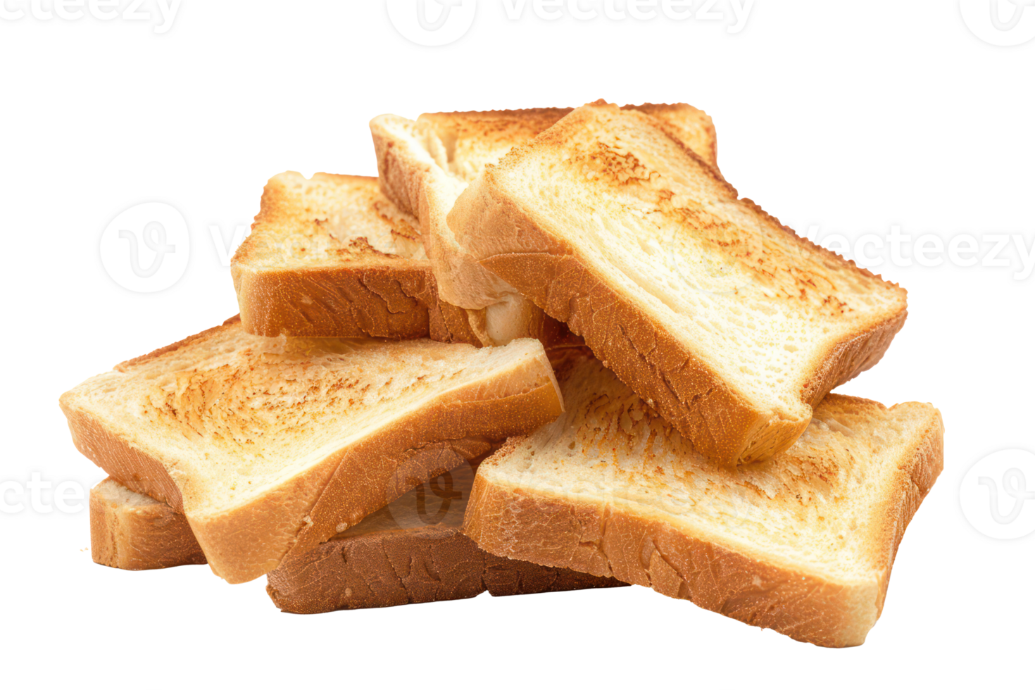AI generated Stack of golden toasted bread slices on transparent background - stock png. png