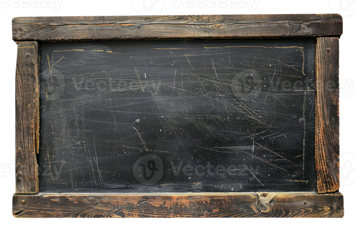 AI generated Rustic vintage chalkboard with weathered wooden frame on transparent background - stock png. png