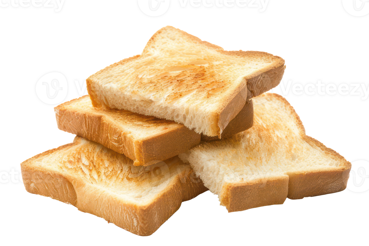 AI generated Stack of golden toasted bread slices on transparent background - stock png. png