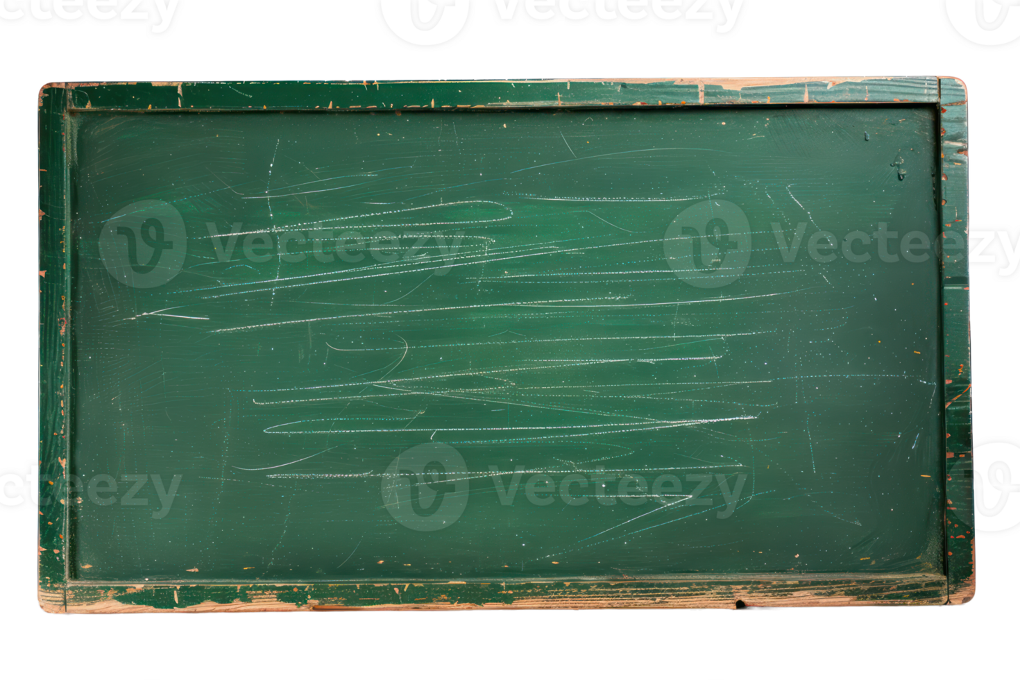 AI generated Old green chalkboard with wooden frame and scratched texture on transparent background - stock png. png