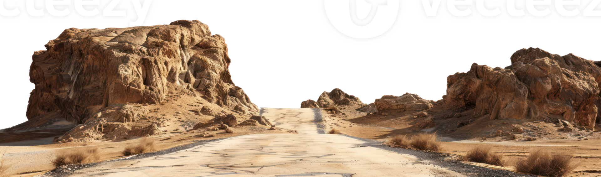 AI generated Desert road winding through arid landscape on transparent background - stock png. png