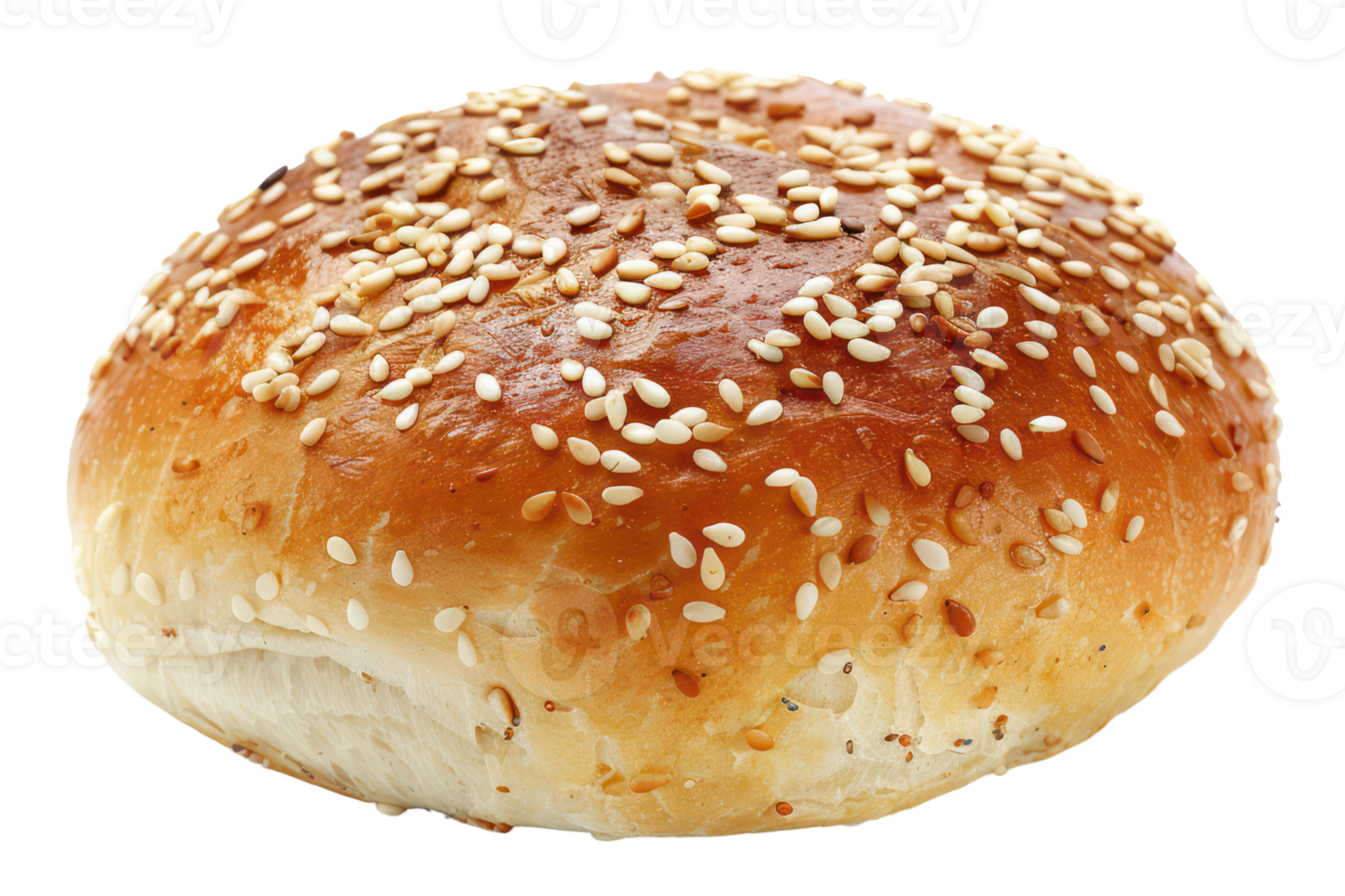 AI generated Golden brown sesame seed burger bun on transparent background - stock png. png