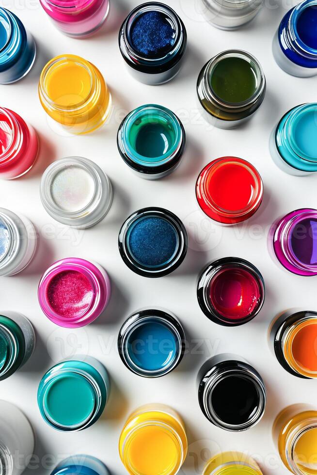 AI generated Vibrant Array of Open Paint Pots photo