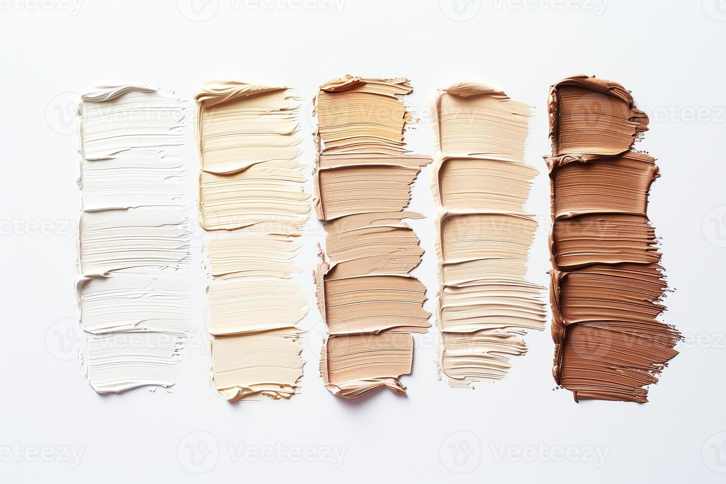 AI generated Assorted Shades of Foundation Makeup Swatches on a White Background photo