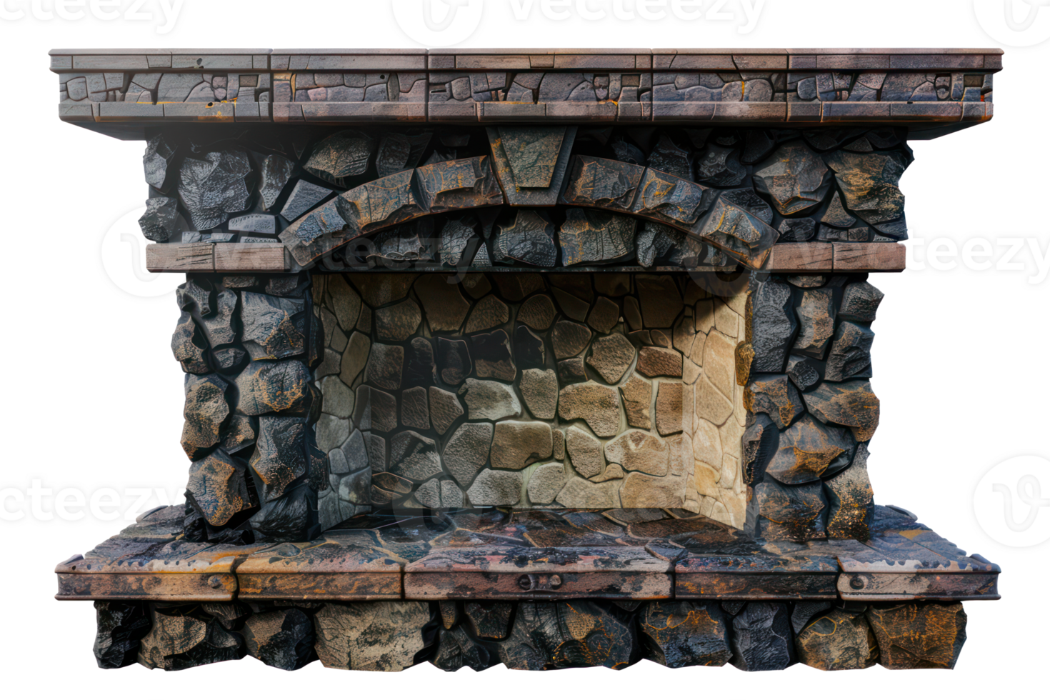 AI generated Vintage stone fireplace on transparent background - stock png. png