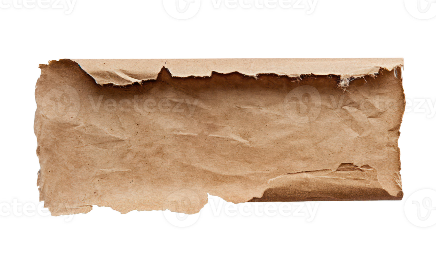 AI generated Aged parchment paper with torn edges and textured background on transparent background - stock png. png
