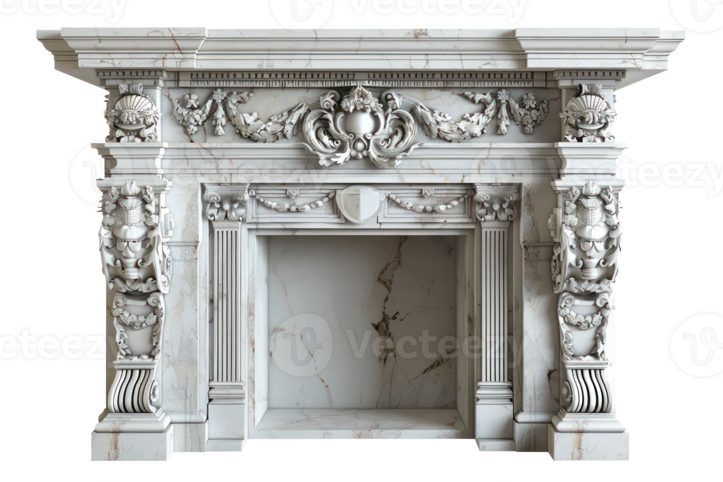 AI generated Vintage stone fireplace on transparent background - stock png. png