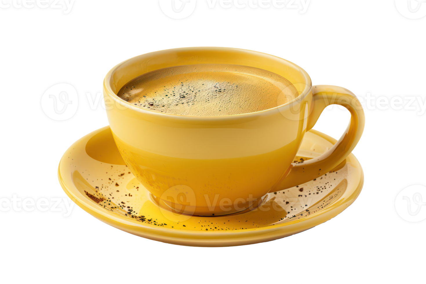 AI generated Bright yellow coffee cup with espresso on transparent background - stock png. png