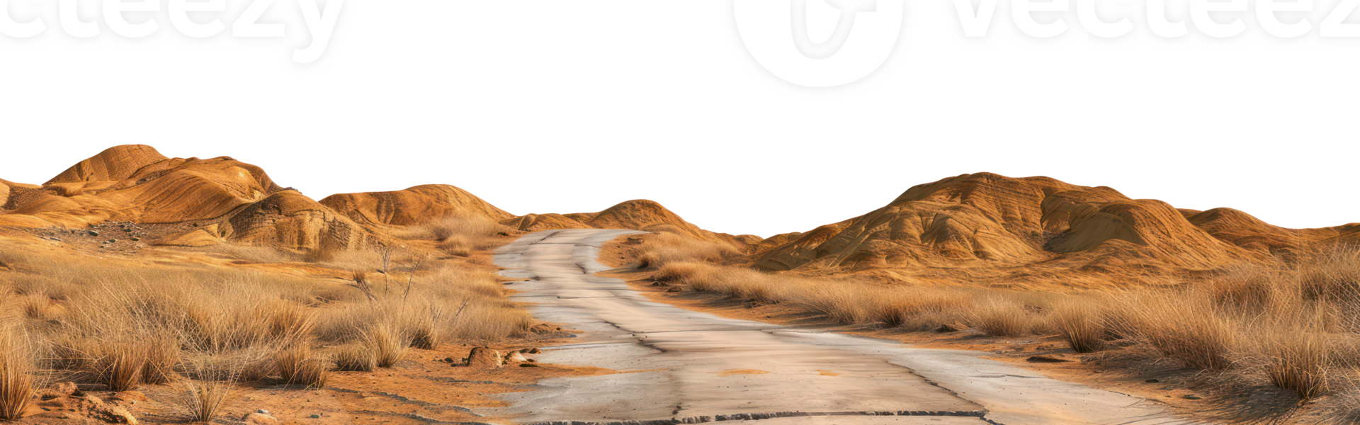 AI generated Desert road winding through arid landscape on transparent background - stock png. png