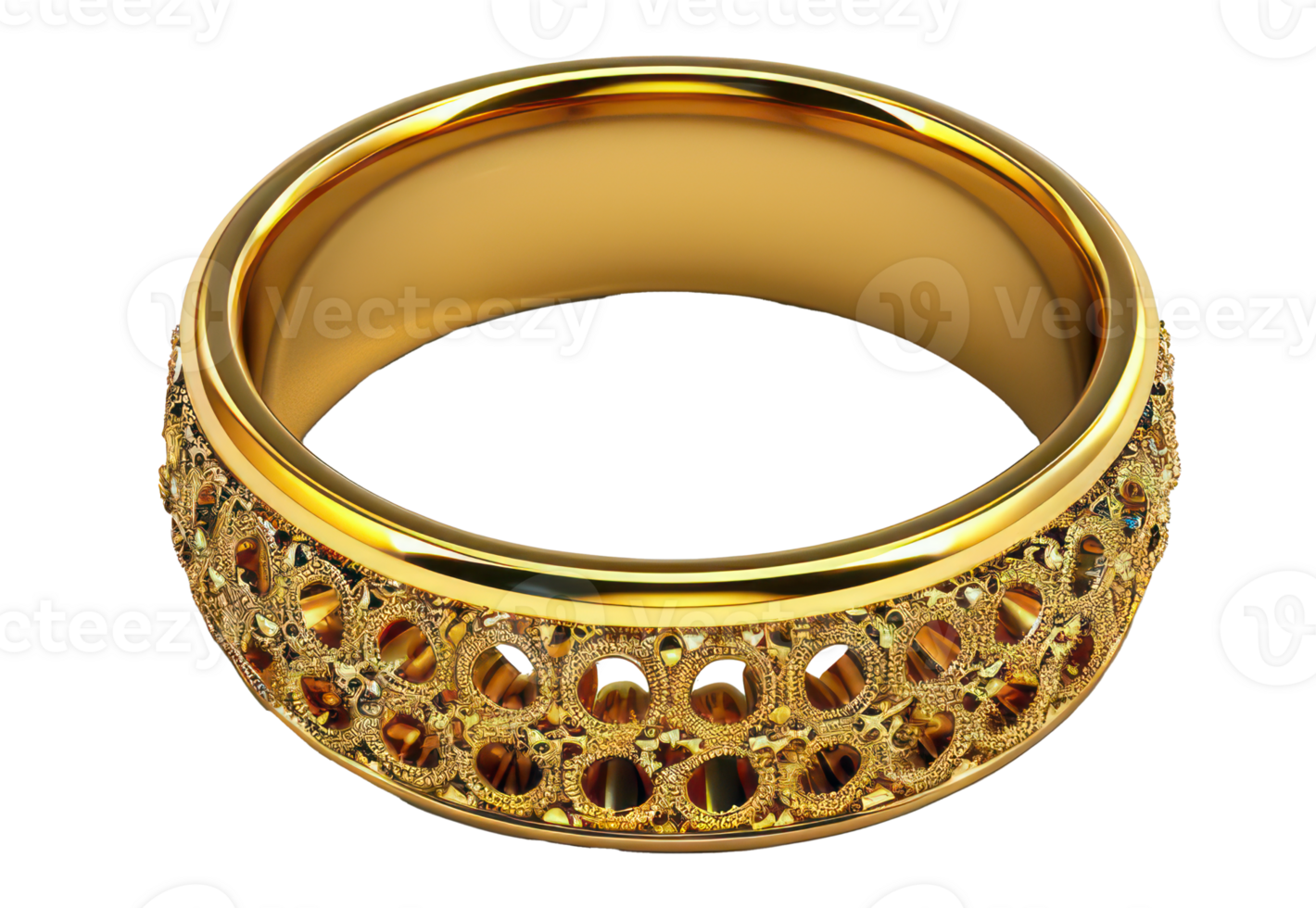AI generated Ornate gold ring with intricate design on transparent background - stock png. png