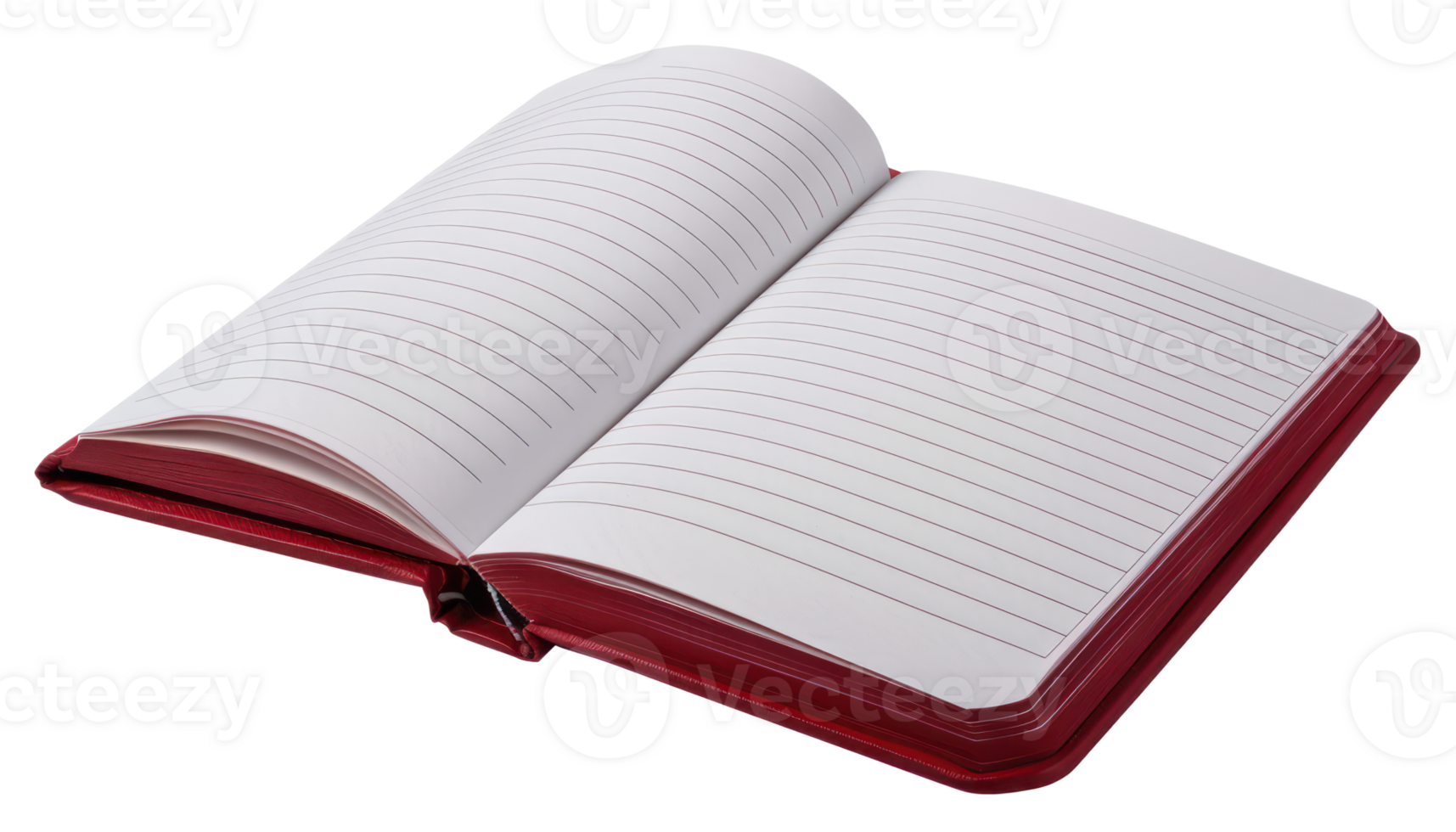AI generated Red open notebook with lined pages for writing and notes on transparent background - stock png. png