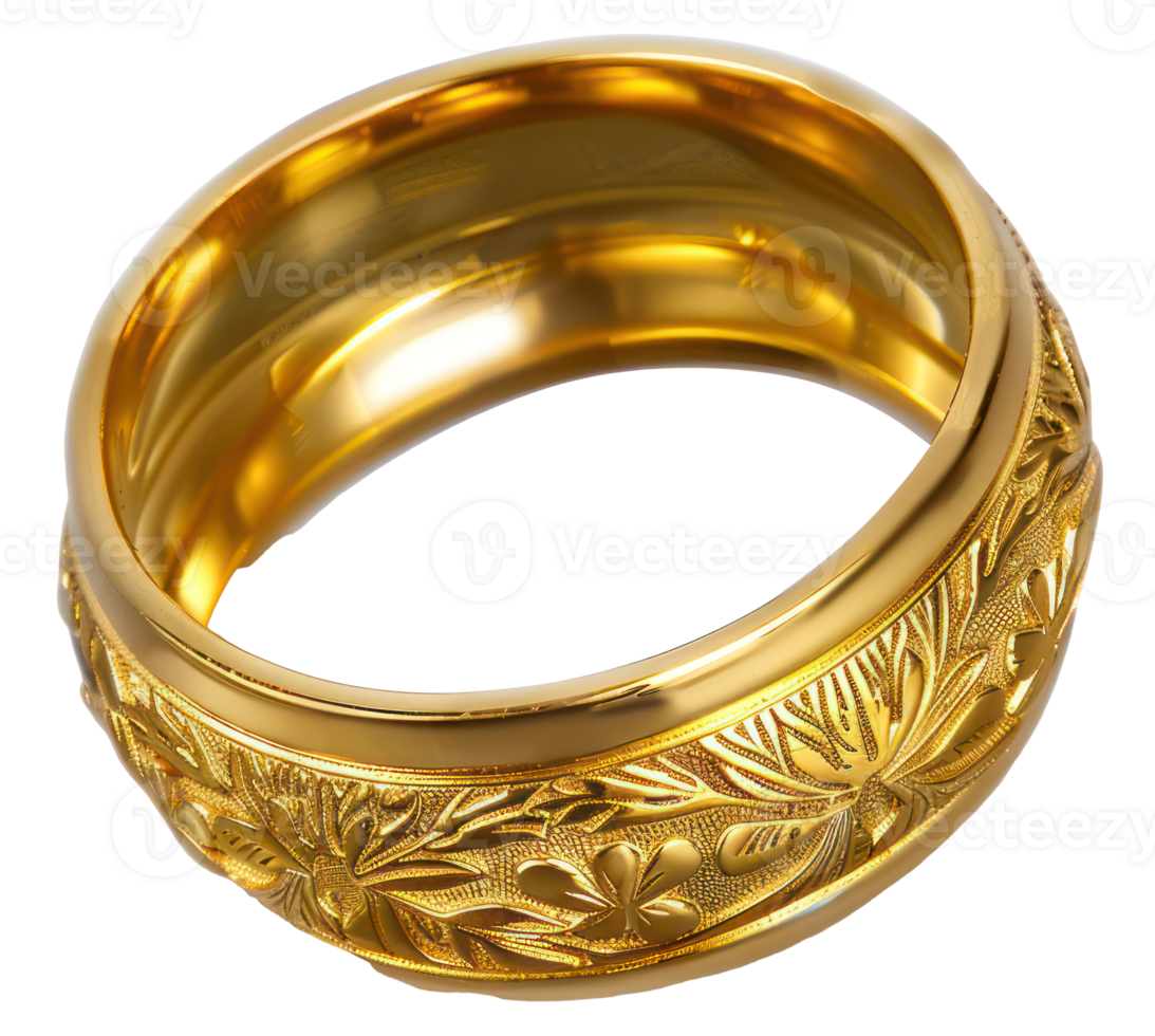 AI generated Ornate gold ring with intricate design on transparent background - stock png. png