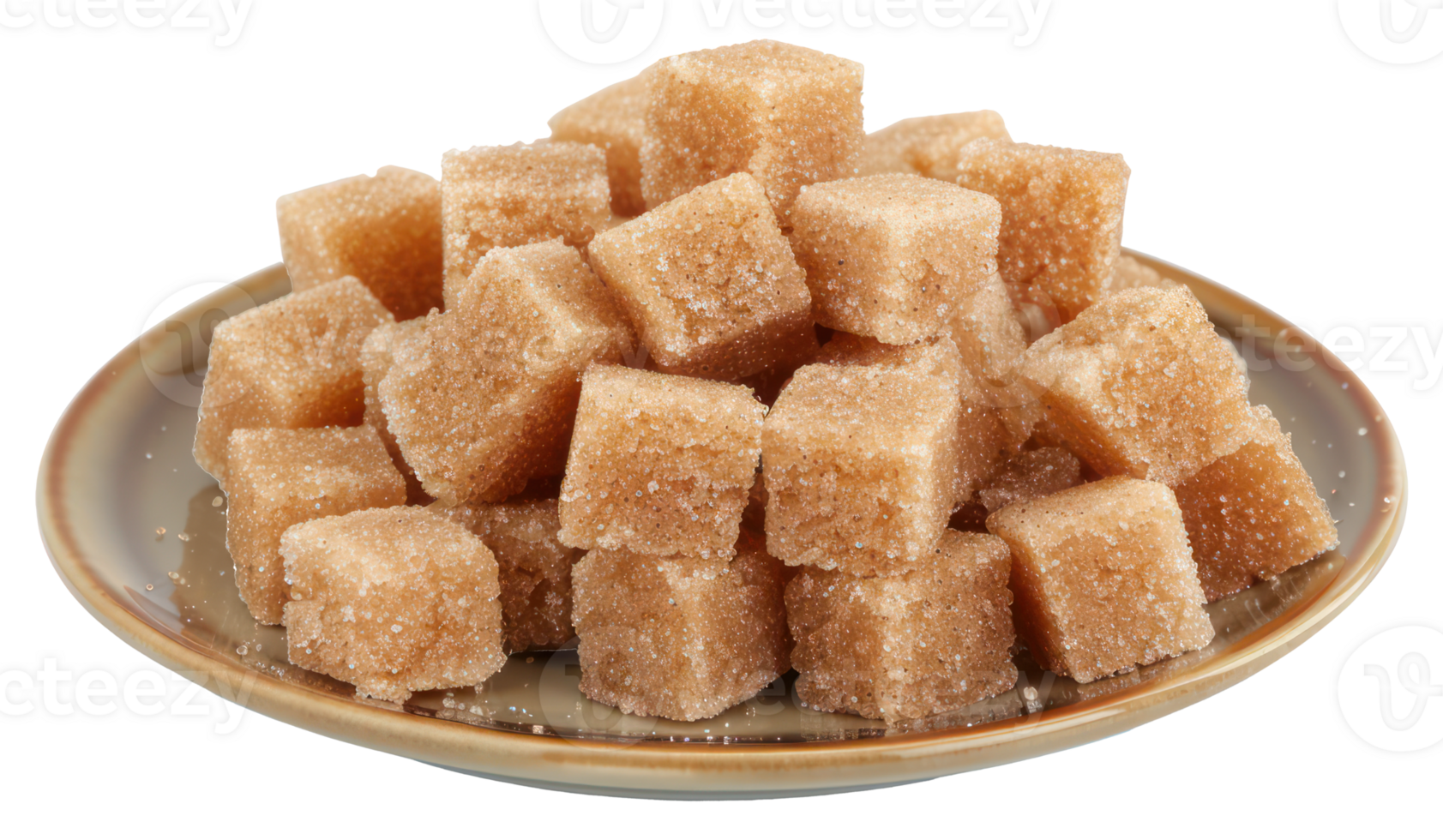 AI generated Brown sugar cubes on a sleek plate for culinary use on transparent background - stock png. png