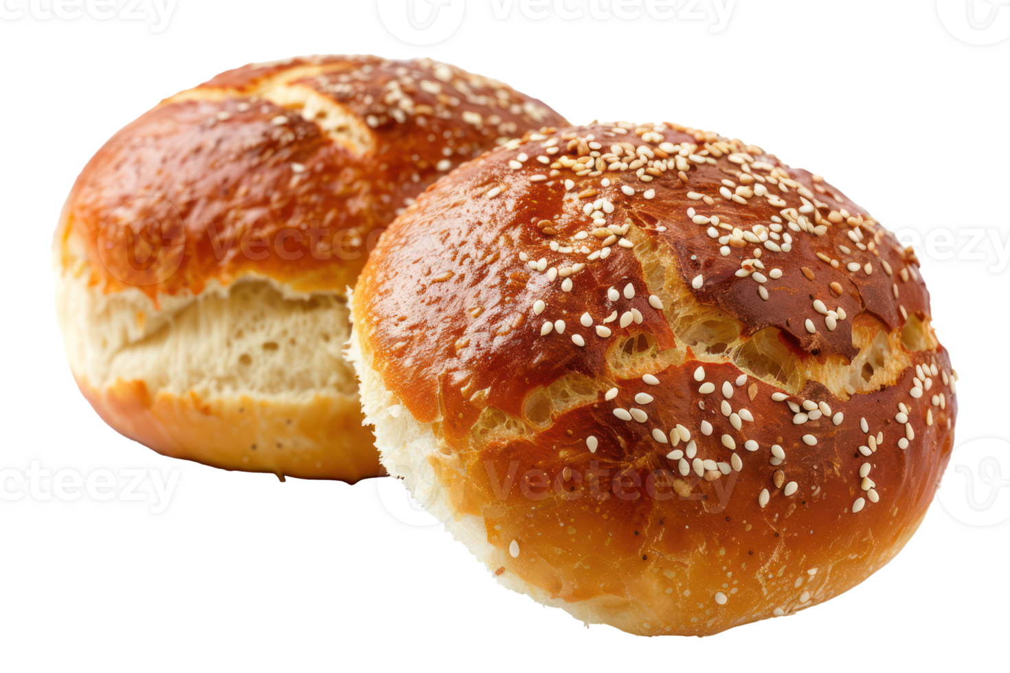 AI generated Golden brown sesame seed burger bun on transparent background - stock png. png