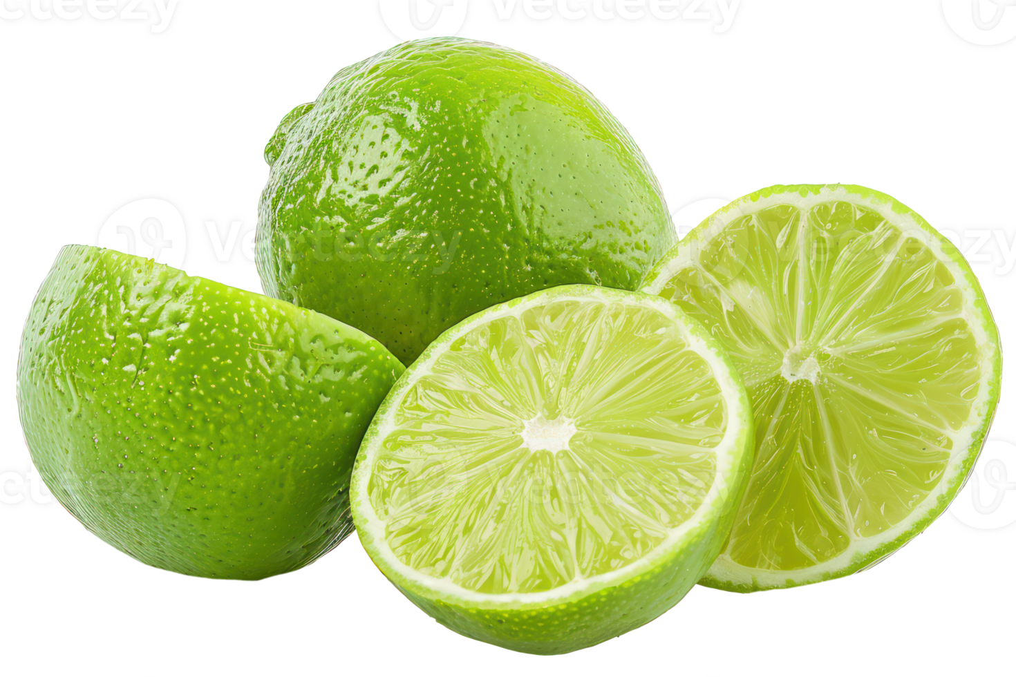 AI generated Fresh green lime and slice for culinary use on transparent background - stock png. png