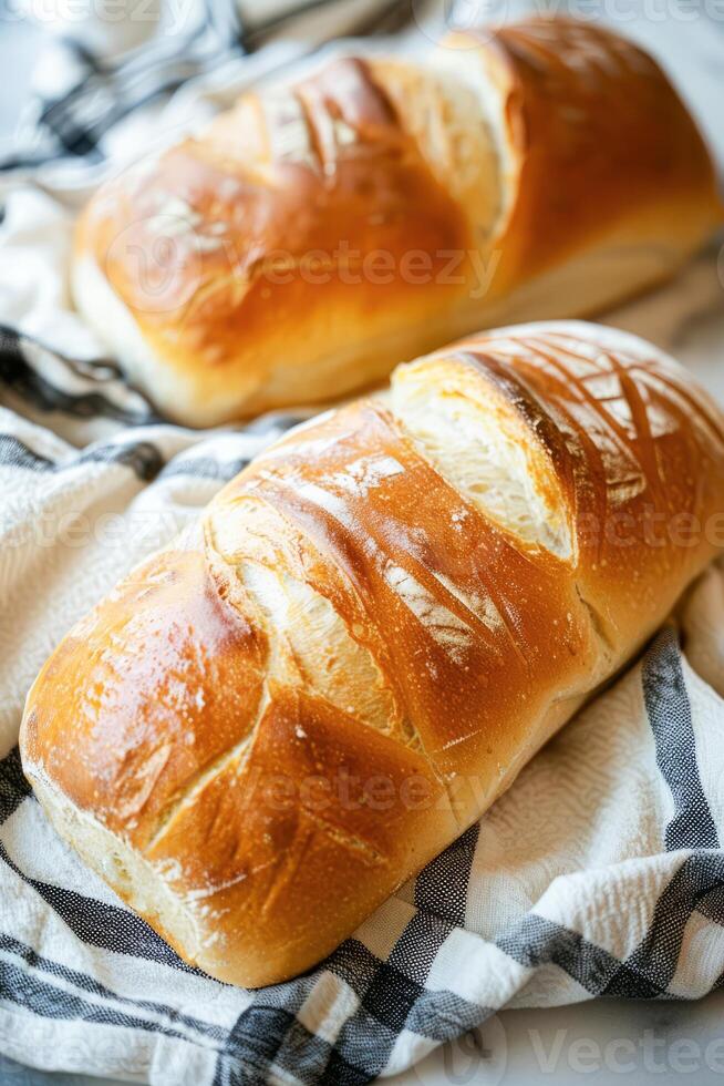 AI generated Freshly Baked Artisan Bread Loaves With Golden Crusts and Flour Dusting photo