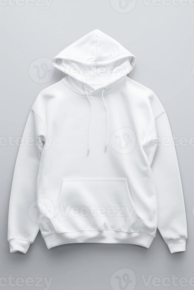 AI generated White Hooded Sweatshirt Displayed  Against Gray Background photo