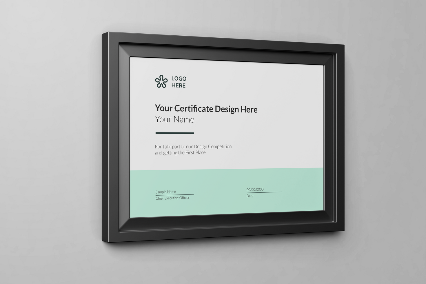 modern minimalistische a4 grootte papier landschap prestatie certificaat realistisch mockup sjabloon met elegant kader gemonteerd Aan muur psd