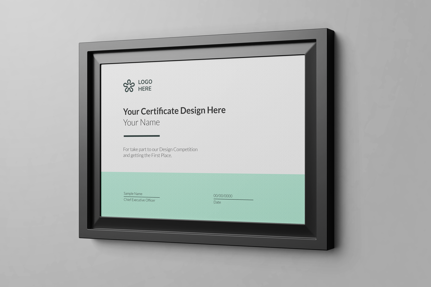 modern minimalist a4 size paper landscape achievement certificate realistic mockup template with elegant frame mounted on wall psd